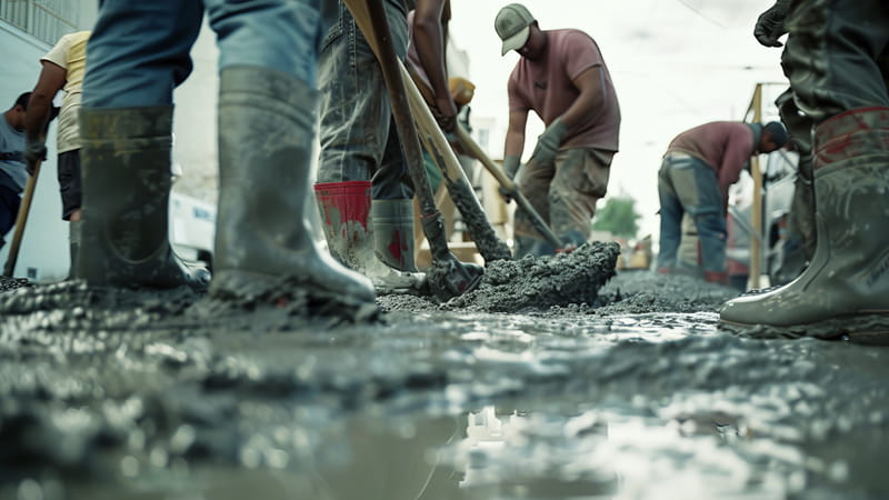 Construction Workers Mixing Concrete-Sitespar